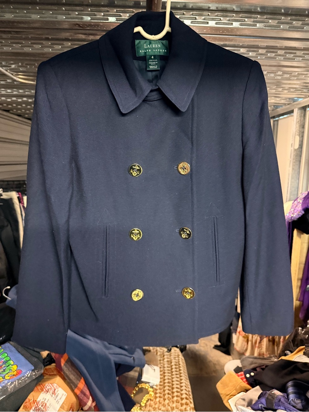 Ralph Lauren Navy Double-Breasted Pea Coat with Gold Buttons